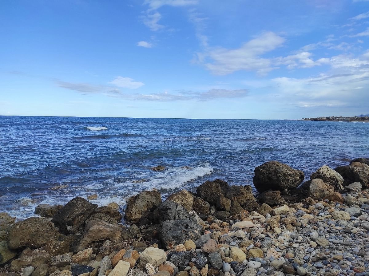 Kato Gouves beach close to Saint Constantine church. Visiting Kato Gouves will provide a stunning, panoramic view of the shoreline, conveniently located near the sanctified Saint Constantine church. A perfect spot for those seeking an awe-inspiring experience!